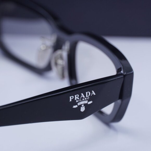 Prada PRB06SF 16K08N Rectangle Sunglasses – Black\Clear Blue Light Filter - Picture 6 of 9